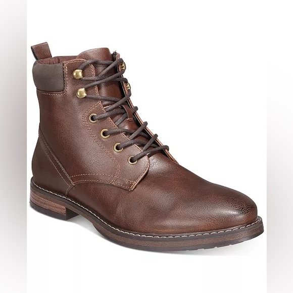 Club Room Westin Brown Faux Leather Lace Up Boots Sz 11 BNWOB